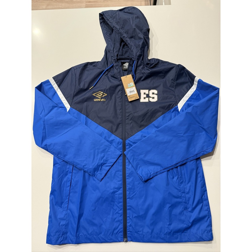Umbro El Salvador Soccer Windbreaker Jacket Blue Full Zip Hooded Unisex Size L